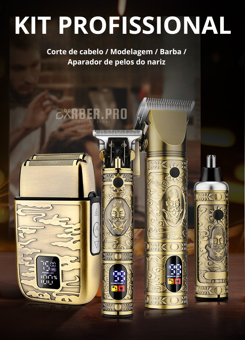 Kit Professional BarberPRO™ - Corte de cabelo, Modelagem, Barba, Aparador de pelos do nariz